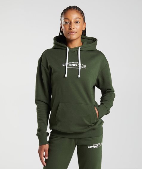 Women's Gymshark Social Club Oversized Hoodie Olive | CA D18N7A